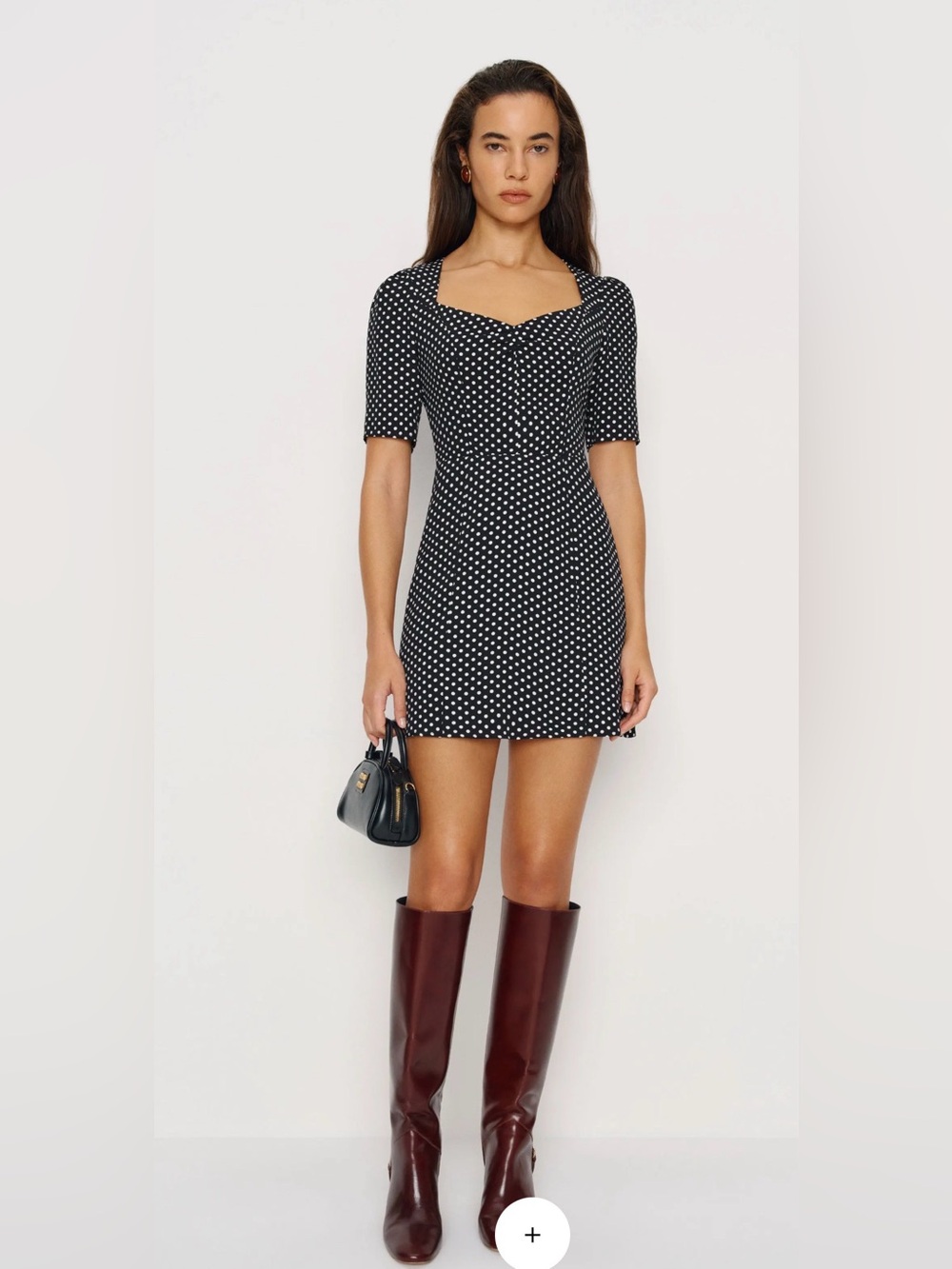 Reformation Gene Black & White Polka Dot Square-Neck Mini Dress